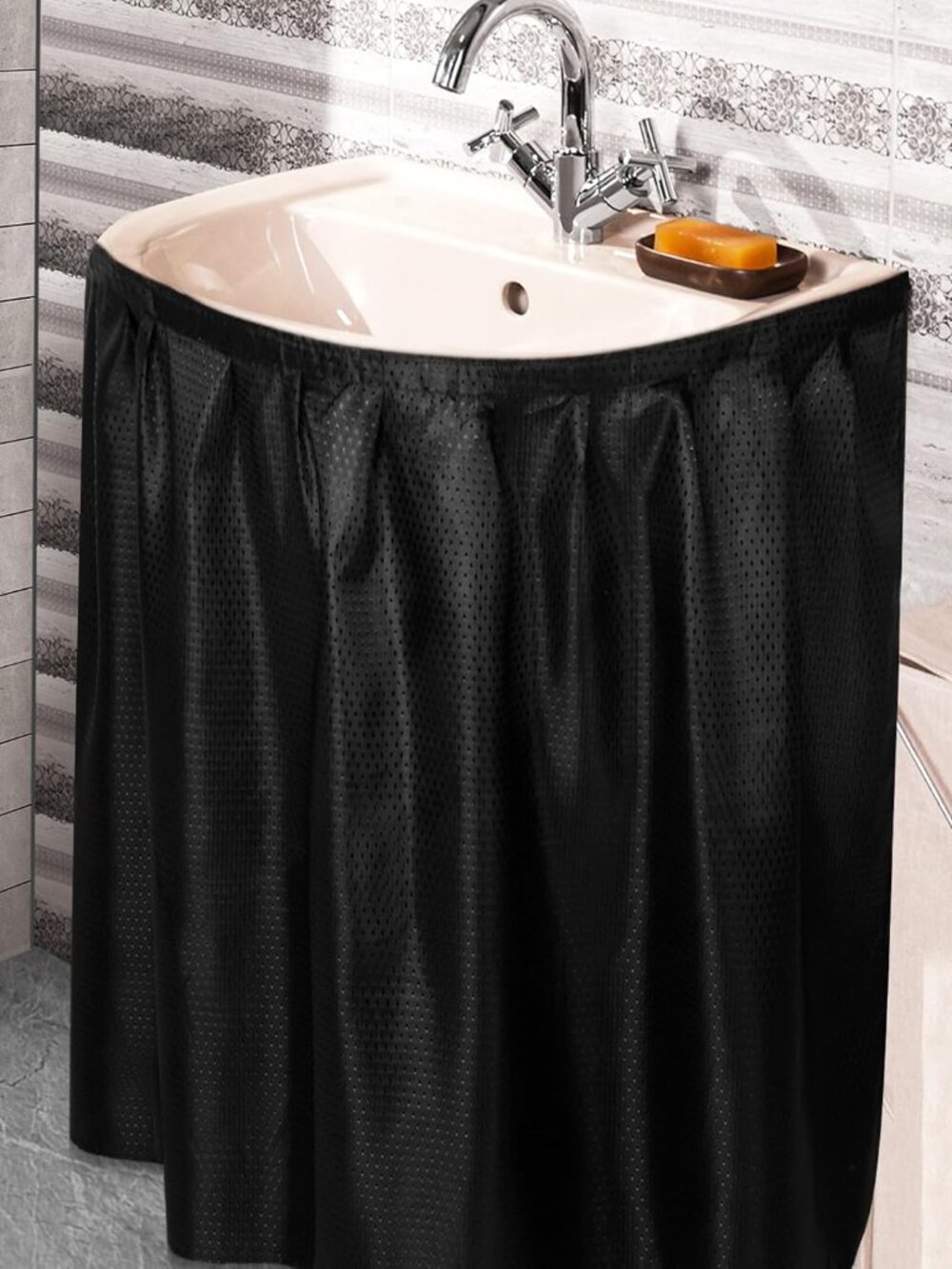 Sink Skirt Bathroom Self Adhesive Under Sink Curtain Cover